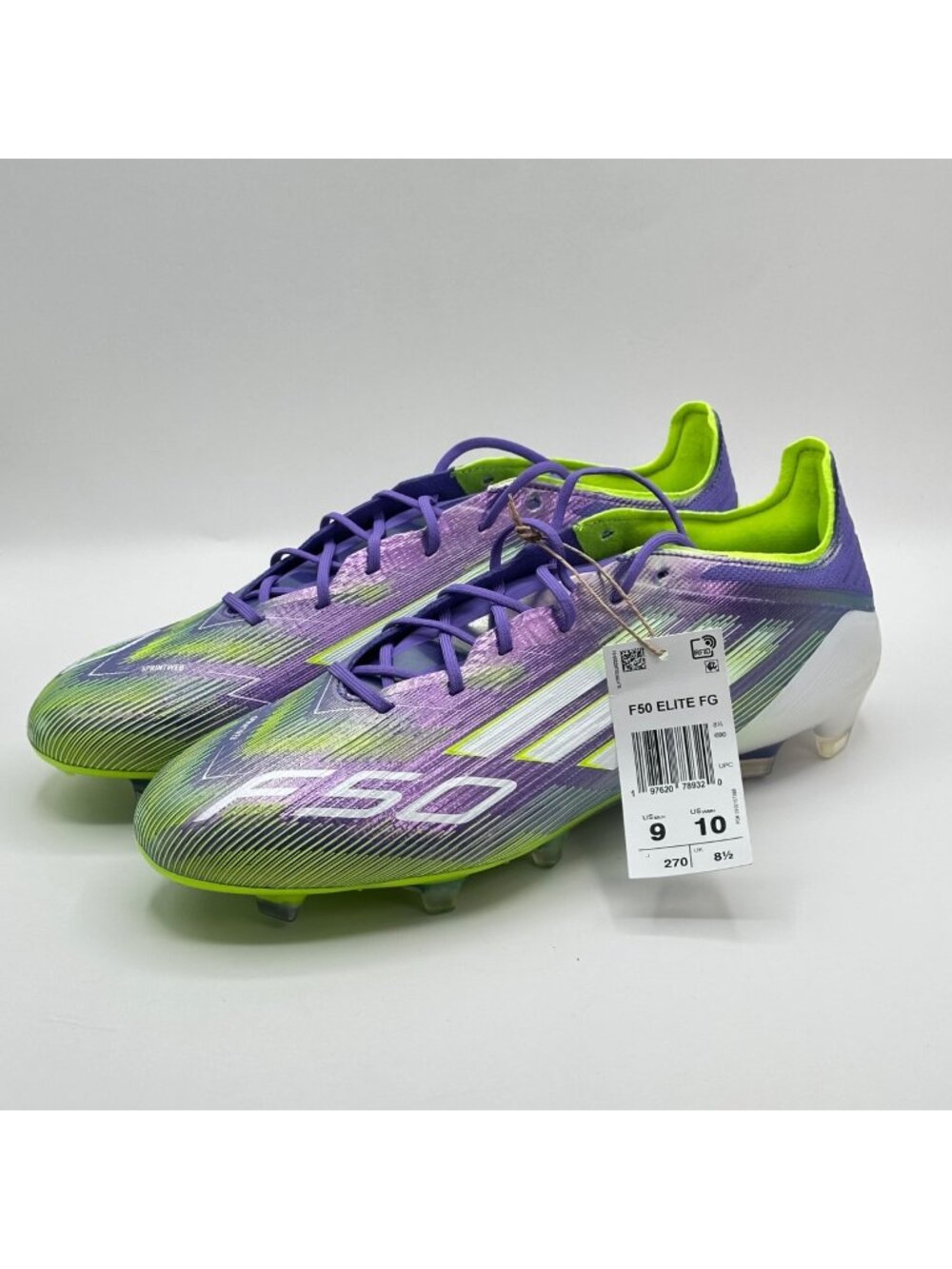 Men’s Adidas F50 Elite FG Firm Ground Soccer Cleats Purple Green Sz 9 JH7615 NEW
